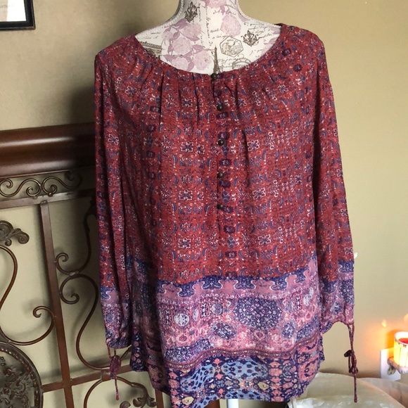 Lucky Brand Tops - Lucky Brand BoHo Multi Print 3/4 Sleeve Blouse